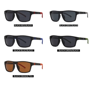 Showcase of classic polarized square sunglasses in five vibrant temple color combinations