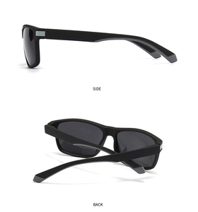 Detailansicht der mattschwarzen polarisierten Sonnenbrille mit Seitenprofil und Faltdesign