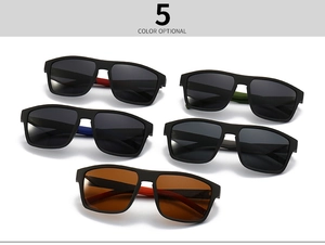 Detailed display of square polarized sunglasses set in five different color options