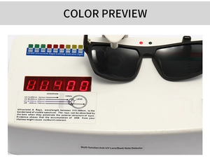 Testing UV400 protection of black matte polarized sunglasses with a UV testing device