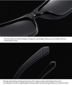Detail der quadratischen Sonnenbrille mit ergonomischen Bügeln und integrierten Nasenpads