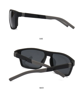 Detailed side and back views of matte black polarized square frame sports sunglasses