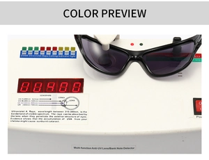 Detailed demonstration of sports sunglasses undergoing UV400 protection testing
