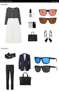 Flat lay of modern retro square polarized sunglasses with elegant fashion outfit collocation