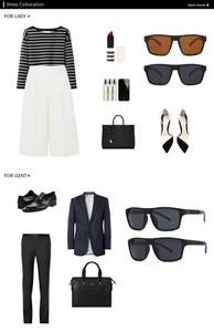 Flat lay showing classic square polarized sunglasses styled with casual and business outfits
