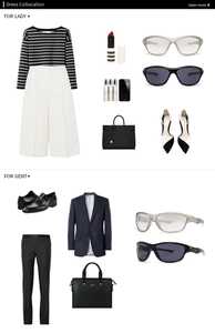 Flat lay of retro sports sunglasses with striped top and chic business accessories