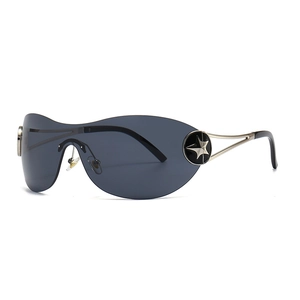 Rimless Shield Sunglasses Y2K Retro Metal Frame UV400 Star Decor Fashion Eyewear For Men Women