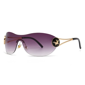 Y2K vintage oversized wrap sunglasses with purple gradient lenses and gold metal frames