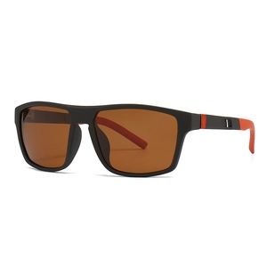 Classic men's square polarized sunglasses with matte black frames and brown lenses