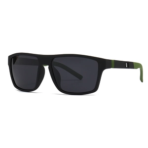 Classic polarized square sunglasses for men with matte black frames and green accents