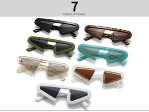 Flat lay of geometric triangular cat-eye sunglasses available in seven stylish colors