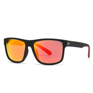 Retro square frame sunglasses with matte black frame and orange mirrored polarized lenses