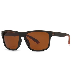 Modern rectangular polarized sunglasses with matte black frames and amber lenses