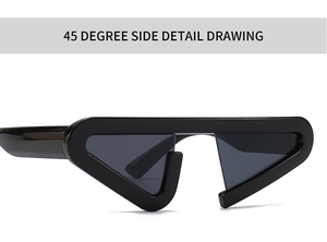 Detailed 45-degree side view of black triangle cat eye sunglasses with a glossy resin finish