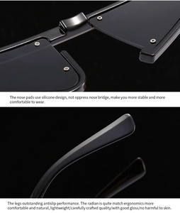 Detailed macro view of ergonomic silicone nose pads and glossy black sunglasses temples