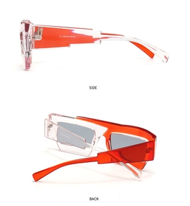 Vues latérale et arrière de lunettes de soleil géométriques avec branches orange vif