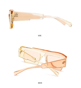 Vues détaillées de côté et arrière de lunettes de soleil ambrées au design géométrique