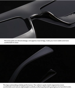 Détails des plaquettes nasales et des branches de ces lunettes de soleil rétro