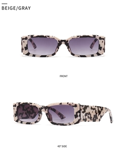 Detailed front and side view of rectangular tortoiseshell sunglasses with gradient lenses