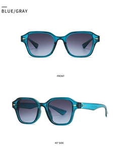 Vues de face et de profil à 45 degrés de verres dégradés bleus avec monture turquoise