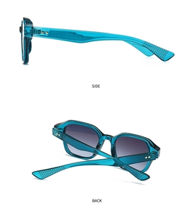 Détails des lunettes de soleil rétro à monture étroite sarcelle avec rivets dorés