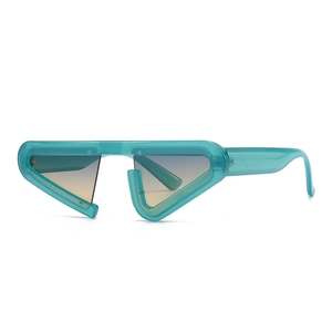 Futuristic geometric blue translucent frame sunglasses with yellow-blue gradient lenses