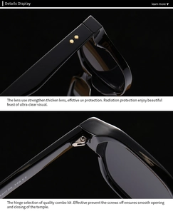 Détails des rivets étoiles dorés et charnières métalliques sur lunettes noires