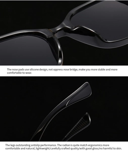 Gros plan sur la monture noire brillante avec plaquettes de nez en silicone souple