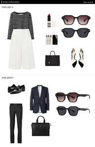Collage d'idées de tenues chics incluant des lunettes rétro fines et vêtements de mode