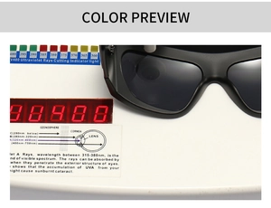 Testing black frame sunglasses with UV400 protection on professional optical meter