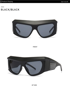 Front and 45-degree side views of black chunky oversized sporty cycling sunglasses