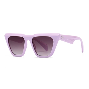 Lavender cat-eye sunglasses with gradient lenses and decorative metal star rivets