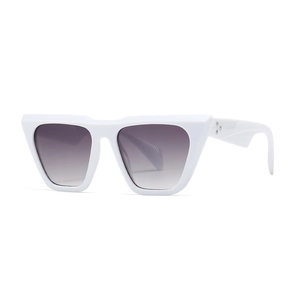 White thick frame cat-eye sunglasses with gradient lenses and triple metal rivets