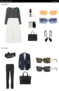 Flat lay of vintage metal sunglasses with matching fashion outfits and accessories