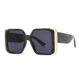 Modern cat-eye square sunglasses with green marble frame and gold metal accents