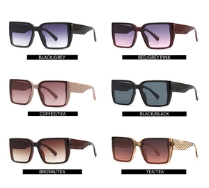 Detailed grid view showcasing six colorful frame options for square fashion sunglasses