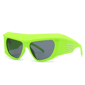 Oversized neon green shield sunglasses with sleek white stripes for outdoor cycling style