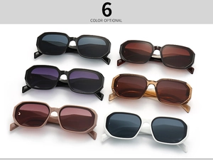 Detailed display of vintage square sunglasses in six diverse colors on white background