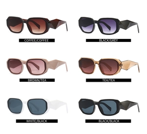 Detailed view of trendy square sunglasses in six diverse colors with stylish thick frames