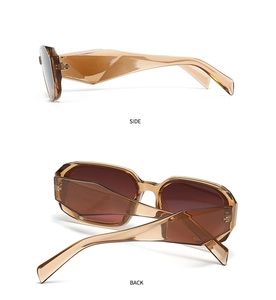 Side and back view of retro square tea amber sunglasses with translucent resin frames