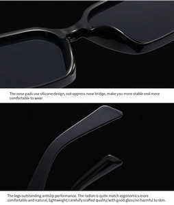 Detail of ergonomic anti-slip temples and silicone nose pads on black square sunglasses