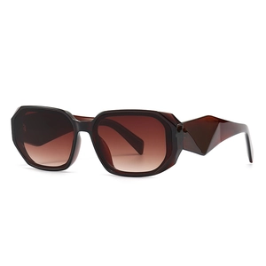 Modern retro rectangle sunglasses with deep brown geometric frame and gradient lenses