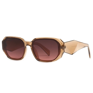 Modern retro square frame sunglasses with transparent tea brown finish and dark lenses