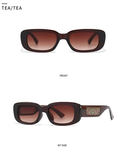 Vues de face et de profil à 45 degrés de lunettes de soleil rectangulaires marron foncé