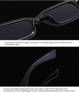 Gros plan sur les plaquettes en silicone et la monture noire brillante des lunettes
