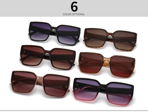 Flat lay display showing 6 color options of oversized polygonal resin sunglasses