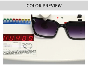 UV400 protection test showing polygon sunglasses with purple gradient lenses