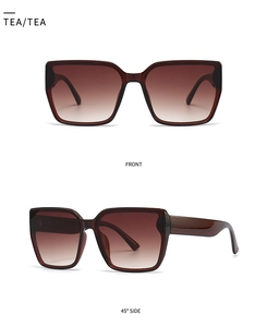 Detailed front and side view of oversized square sunglasses with brown gradient lenses