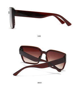 Detail view showing side and back angles of wide-frame tortoiseshell sunglasses with brown lenses
