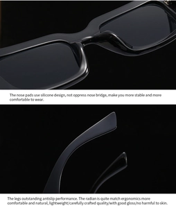 Detail of comfortable silicone nose pads and ergonomic non-slip temples on square sunglasses